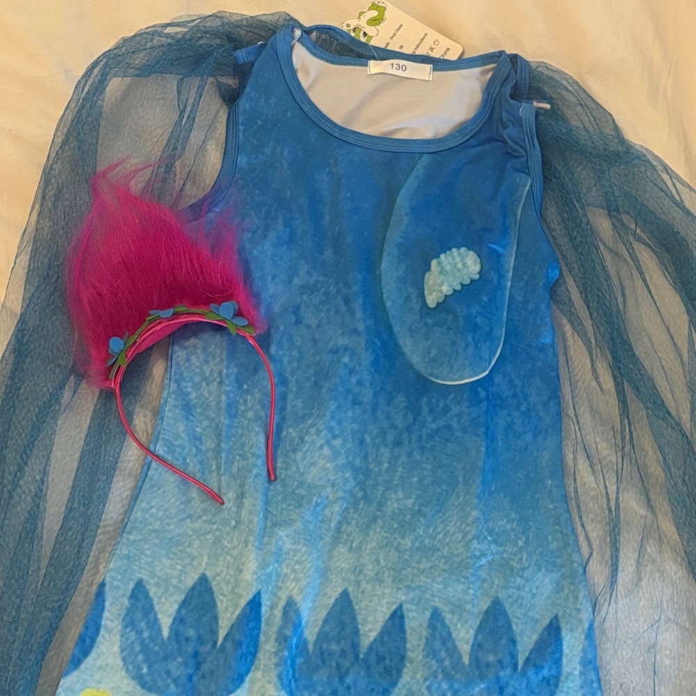 Blue Poppi Poppy Trolls Kids Costume with Headband
